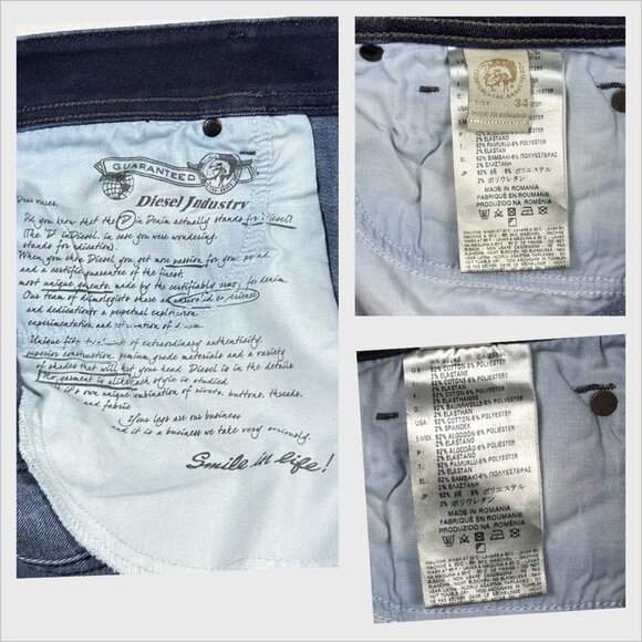 Diesel Sleenker Slim Skinny Jeans Men’s W34 L32 Dark Wash Stretch Denim 0607A - Picture 9 of 11